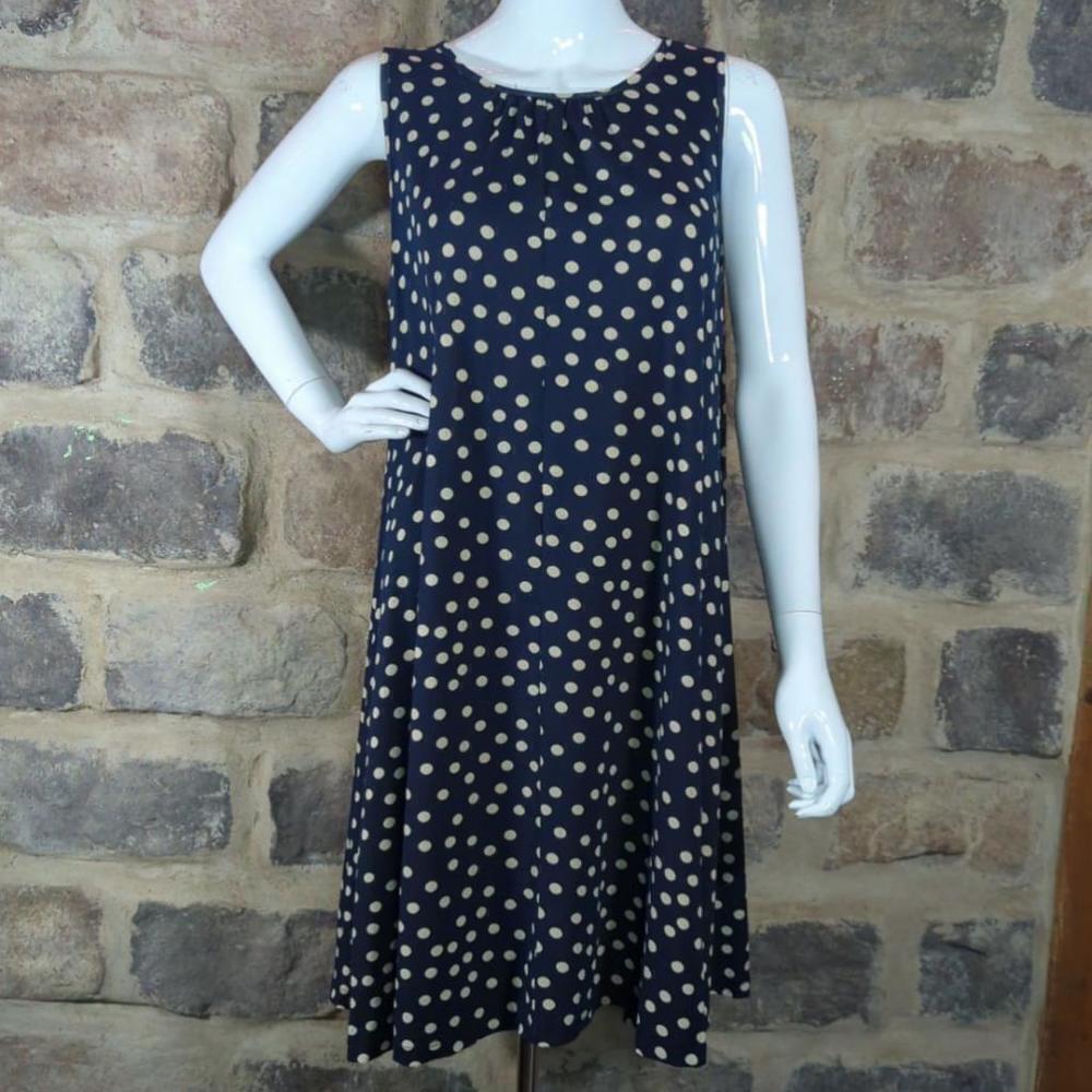 Three Dots‎ Polka Dot Fit & Flare Sleeveless Dress Woman's Size Large Swing Tie